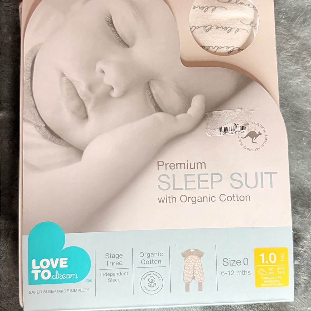 Love To Dream Swaddle Sleep Suit Size 0 (6–12 months) Organic Cotton 1.0 TOG